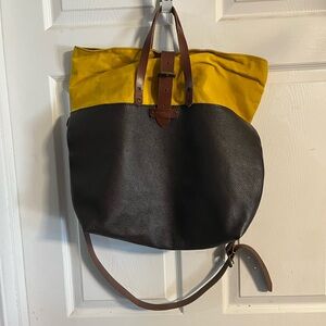 Natural Heritage Canvas & Leather Tote Bag 💕 Gold, Black and Brown Leather